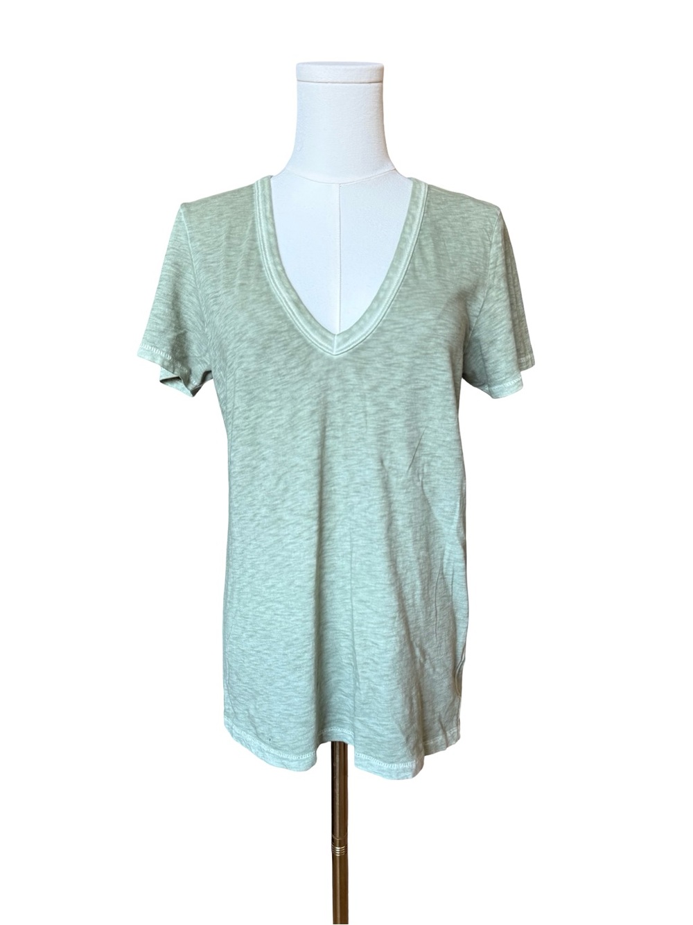 Rag & Bone/JEAN Green Pima Cotton Deep V-Neck T-Shirt Size Small
